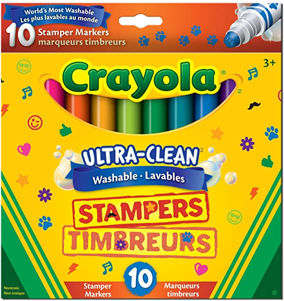 Crayola Ultra, Clean Washable Stampers Markers, 10 CT, School and Craft Supplies, Drawing Gift for Boys and Girls, Kids, Teens Ages 5, 6,7, 8 and Up, Holiday Toys, Stocking , Arts and Crafts,  Gifting