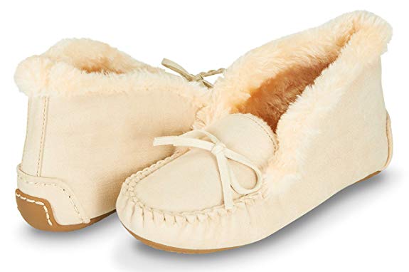 Floopi Womens Indoor/Outdoor Basic Memory Foam Convertible Moccasin Slipper W/Faux Fur Foldable Collar