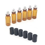 Mavogel 5ml Amber Glass Roller Bottles-Set of 6 Roll Bottle With Metal Ball for Essential OilAromatherapyPerfumes and Lip Balms