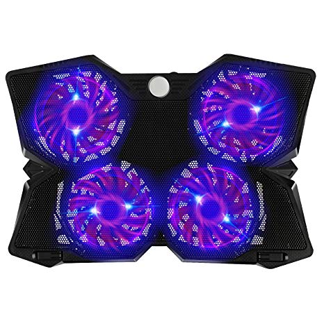4 Fans Laptop Cooling Pad,EletecPro 12-17.3" Laptops with Four 120mm Quiet Fans, Cooler Pad with LED Lights, Dual USB 2.0 Ports