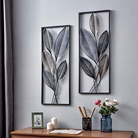 FirsTime & Co. Metallic Leaves Decor Wall Plaque Set, 35.5"H x 14"W, Gold, Antique Silver, Black