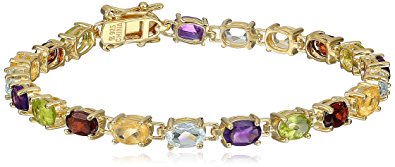 Yellow Gold Plated Sterling Silver Multi-Gemstone Bracelet, 7"