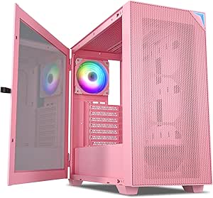 VETROO AL800 Full Tower PC Computer Case w/Door Opening Design Tempered Glass, E-ATX/ATX Support, Built-in ARGB LED Strip, Pre-Installed ARGB & PWM FDB Fan in Rear, Support for 40 Series GPUs -Pink