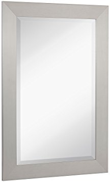 NEW Pewter Modern Metallic Look Rectangle Wall Mirror | Brushed Metal Appearance | Contemporary Simple Design Beveled Glass Vanity, Bedroom, or Bathroom | Hanging Horizontal or Vertical | Made in USA