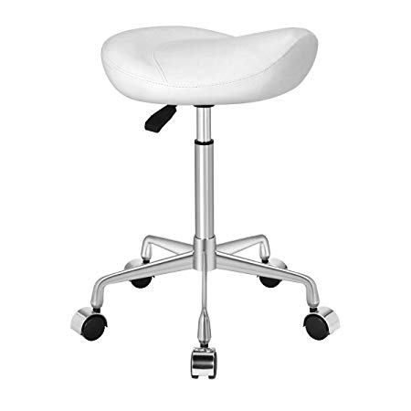 Kaleurrier Ergonomic Rolling Swivel Saddle Stool with Wheels,Hydaraulic Pneumatic Lifting Height Adjustable Lightweight Chair for Clinic Spa Beauty Hair Salon Massage Lab Kitchen Home Office (White)