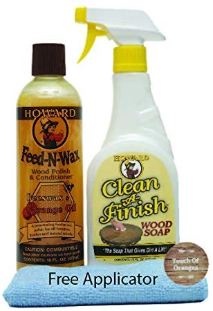 Howard Feed N Wax Wood Restorer and Beeswax Polish Plus Clean A Finish Wood Soap, Furniture Wax, Cabinets, Floors, Antiques, Teak Tables