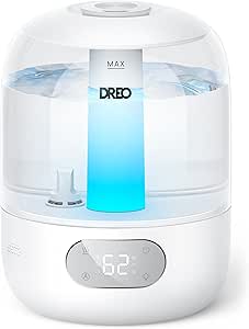 Dreo Humidifiers for Bedroom, Cool Mist Ultrasonic Humidifiers with Oil Diffuser, 30Hr Runtime, Top Fill 3L Tank, Humidity Sensor, Night Light for Baby, Nursery, 360° Nozzle for Plants and Home, White