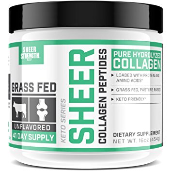 Premium Collagen Peptides - For Longer, Stronger Hair, Smoother Skin, & Healthy Bones, Joints, & Nails - Grass Fed, Paleo Friendly, Non-GMO - 16 oz Collagen Powder - Sheer Strength Labs