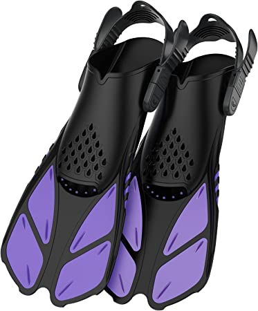 Greatever Snorkel Fins Adjustable Buckles Open Heel Swim Flippers Travel Size Short Swim Fins for Snorkeling Diving Swimming Adult Men Womens