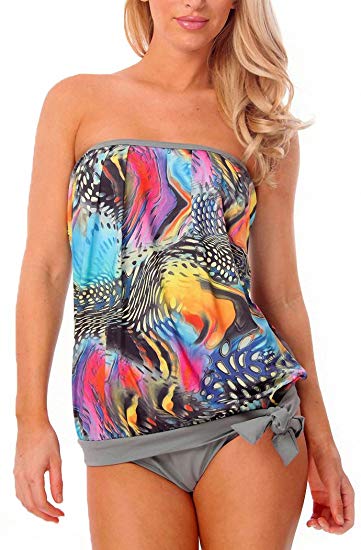 ToBeInStyle Women's Bandeau Blouson Tie Tankini