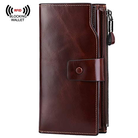 S-ZONE Women's RFID Blocking Large Capacity Genuine Leather Clutch Wallet Card Holder Organizer