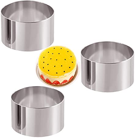 HMIN Round Cake Rings Mold, Mini Cake & Pastry Ring Round Food Ring Stainless Steel, Dessert Food Rings Food Molding Set (Round 3.5In-3PCS)