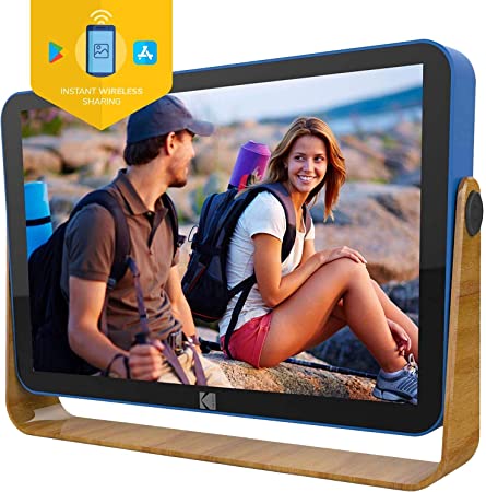 Kodak 10-Inch Smart Touch Screen Rechargeable Digital Picture Frame, Wi-Fi Enabled with HD Photo Display and Music/Video Support, Calendar, Weather and Location Updates (RWF-108) - Ocean Blue