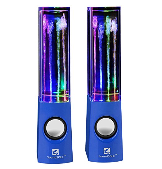 SoundSOUL Water Dancing Speakers Light Show Water Fountain Speakers LED Speakers (3.5mm Audio Plug, 4 Colored LED Lights, Portable Speakers) - Blue