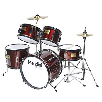 Mendini by Cecilio 16 inch 5-Piece Complete Kids / Junior Drum Set with Adjustable Throne, Cymbal, Pedal & Drumsticks, Metallic Wine Red, MJDS-5-WR