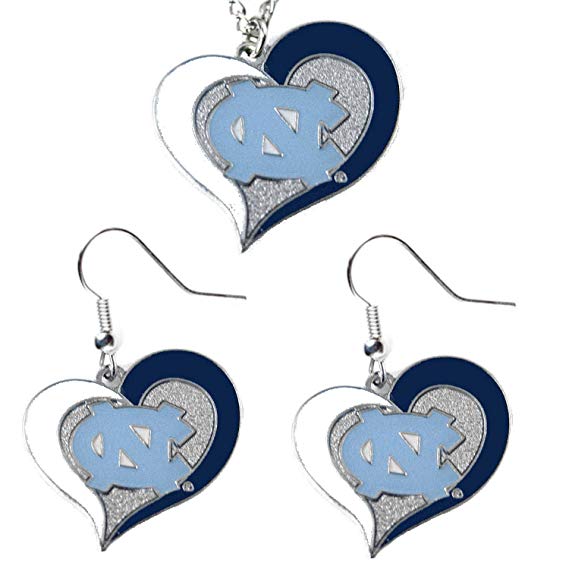 UNC North Carolina Tar Heels Swirl heart necklace and earring set