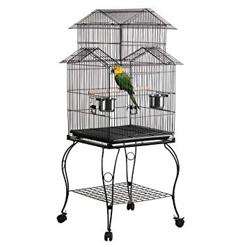 Yaheetech 55" Rolling Standing Triple Roof Top Medium Bird Cage for Mid-Sized Parrot Cockatiel Sun Parakeet Green Cheek Conure Caique Canary Lovebird Budgie Finch Pet Bird Cage with Detachable Stand