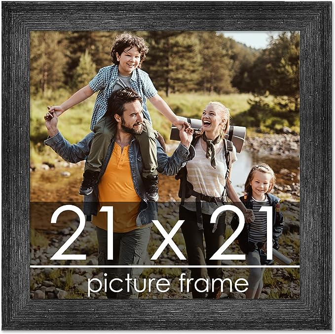 Poster Palooza 21x21 Distressed/Aged Black Wood Picture Square Frame - Picture Frame Includes UV Acrylic, Foam Board Backing, & Hanging Hardware!