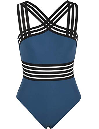 Hilor Women's One Piece Swimwear Front Crossover Swimsuits Hollow Bathing Suits Monokinis