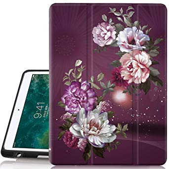 iPad Pro 12.9 2017/2015 Case, Hocase Folio Smart Case with Pencil Holder, Unique Design, Auto Sleep/Wake Feature, Soft TPU Back Cover for iPad Pro 12.9 1st&2nd Generation 2015&2017 - Burgundy Flowers