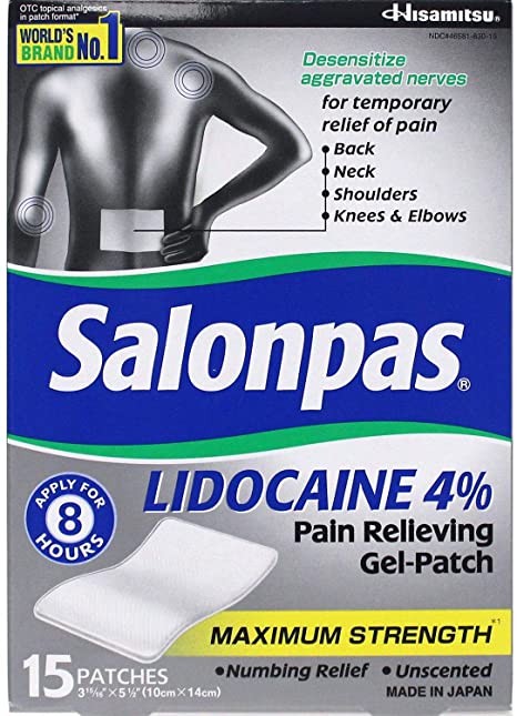 Salonpas Lidocaine 4% Pain Relieving Gel-Patch, 2Pack (15 Gel-Patches Each)