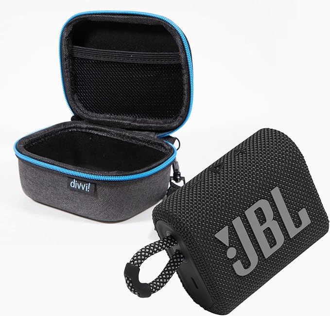 JBL GO3 Portable Bluetooth Wireless Compact Speaker Bundle with divvi! Protective Fitted Hard Case - Black