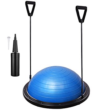 AW 22.8"/58cm Yoga Balance Ball w/ 2 Elastic Strings Fitness Strength Exercise Ball Balance Trainer