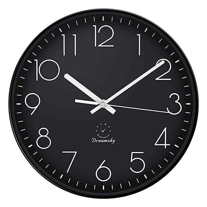 DreamSky 12-Inch Large Wall Clock, Non-Ticking Silent Decorative Indoor Kitchen Living Room Round Retro Clock, AA Battery Operated Clocks.