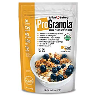 Julian Bakery® ProGranola® Cereal | USDA Organic | GF | Peanut Butter Cluster | 12g Grass-Fed Whey Protein | 4 Net Carbs | GF | Grain-Free | 14 Servings