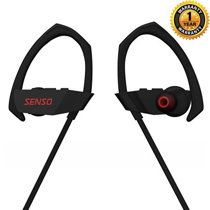 SENSO Stealth Bluetooth Headphones, Wireless Earphones with Mic, IPX4 Sweatproof HD Stereo with Bass Secure Fit Earbuds for Gym Running Workout Sports Headsets