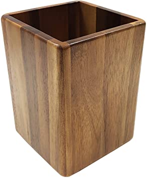 Tablecraft Elements Collection Utensil Holder, 4.375" x 4.375" x 5.875", Acacia