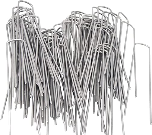 VASLON 100-Pack 6" Heavy Duty 11 Gauge Galvanized Steel Garden Stakes Staples Securing Pegs for Securing Weed Fabric Landscape Fabric Netting Ground Sheets and Fleece (200)