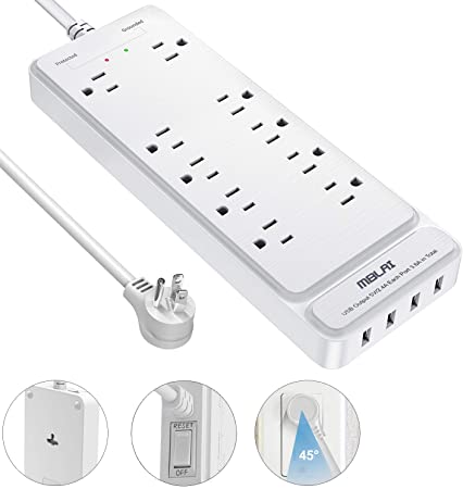 Power Strip, MBLAI Surge Protector with 10 AC Outlets and 4 USB Ports, 1875W/15A, 2100 Joules, Power Strips with 6 Feet Long Extension Cord Fits for Smartphone Tablets, Home, Office, Hotel (White)
