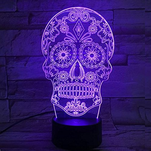 SHENNOSI 3D Skull Lamp Easter Gift Arabesque Multicolor Desk LED USB Button Light 7 Color Change (Skull 2)
