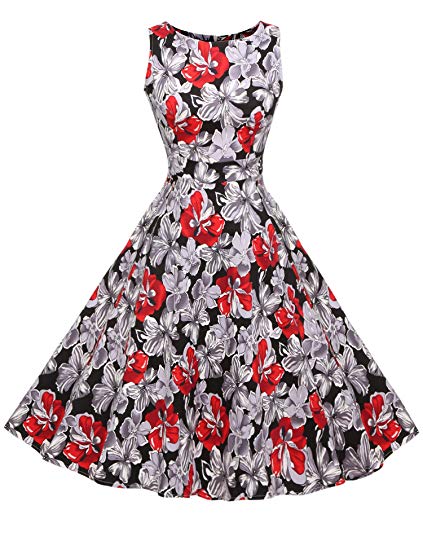 ACEVOG Cocktail Dress 1950's Floral Vintage Party Dress Plus Size