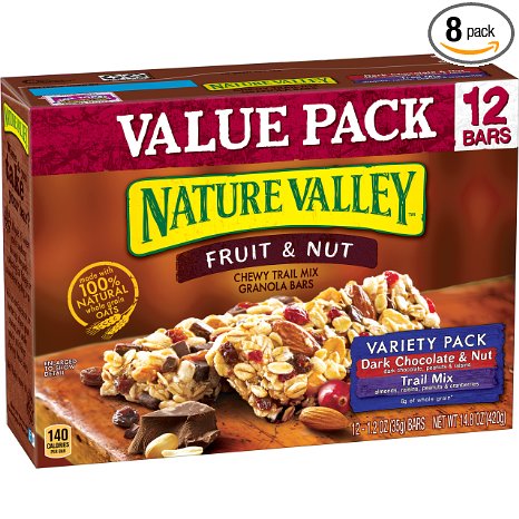 Nature Valley Chewy Granola Bar, Trail Mix, Variety Pack of Dark Chocolate & Nut and Fruit & Nut, 12 Bars - 1.2 oz (Pack of 8)