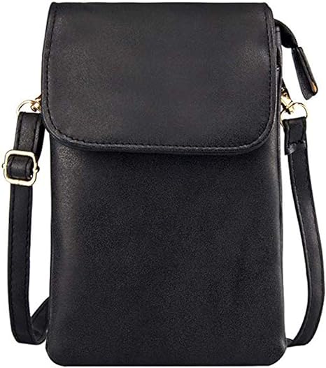 Universal Crossbody Cell Phone Purse Multipurpose Soft PU Leather Wallet Moblie Phone Pouch Shoulder Bag Carrying Cases for Smartphone Under 6.2''or Daily Use From (M - Black)