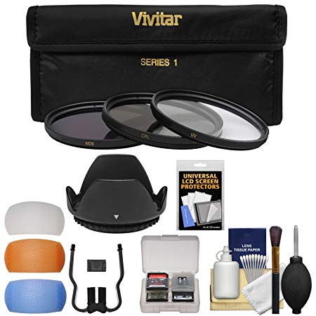 Vivitar 3-Piece Multi-Coated HD Filter Set (72mm UV/CPL/ND8) with Lens Hood   Diffusers   Accessory Kit