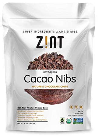 Zint Organic Cacao Nibs (8 oz): Paleo-Certified, Organic, Non GMO, Anti Aging Antioxidant Superfood, Gluten Free Cocoa Cacao Beans, Pure Delicious Chocolate Essence