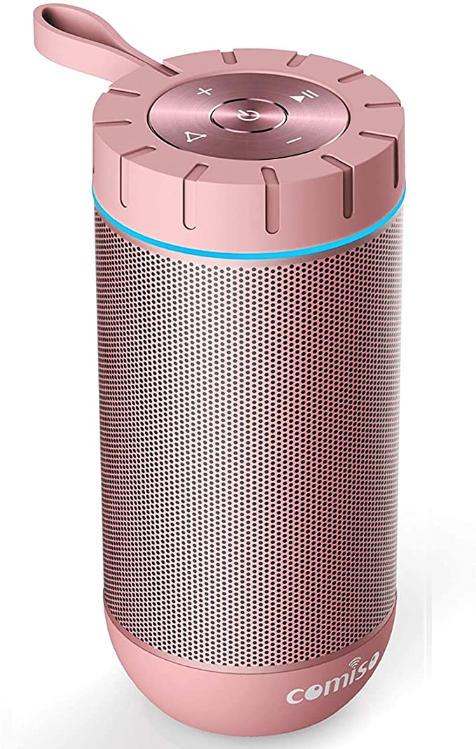 COMISO Bluetooth Speaker Waterproof IPX7 (Upgrade), 25W Wireless Portable Speaker 5.0 with Loud Stereo Sound, 360 Surround Sound, 24 Hours Playtime, 100ft Bluetooth Range Outdoor Speaker (Rose Gold)