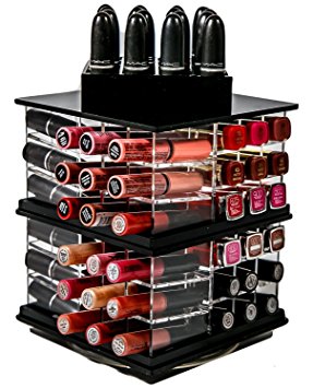 Spinning Acrylic Lipstick Holder Organizer | 88 Slot Makeup Tower Storage Box Solution | By N2 Makeup Co (Big Tower, Sapphire Black)