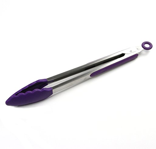 Chef Craft 13585 Premium Silicone Tongs, 12", Purple