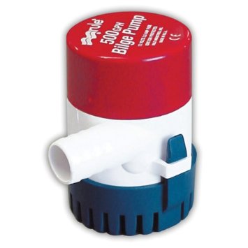 Rule 25D Submersible Bilge Pump, 500 Gallon Per Hour, 12 Volt DC, Non-Automatic,Red/White/Blue