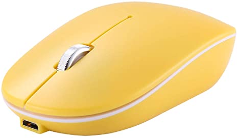 Yellow 2.4GHz Wireless Bluetooth Mouse Noiseless Click Dual Mode Rechargeable Wireless Mouse Compatible for PC, Laptop, Mac, Android, Windows