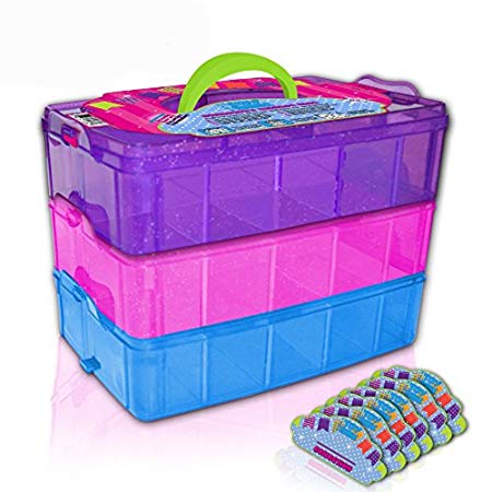 Black & White Label Company - Holds 600 - Tiny Toy Box Shopkins Storage Case Organizer Container - Stackable Collectors Carrying Tote Compatible W/ Mini Toys Colleggtibles Tsum Tsum LOL (Rainbow)