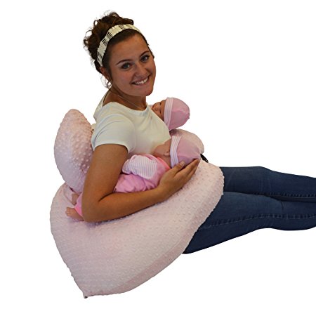 THE TWIN Z PILLOW - PINK The only 6 in 1 Twin Pillow Breastfeeding, Bottlefeeding, Tummy Time & Support! A MUST HAVE FOR TWINS! - CUDDLE PINK DOTS