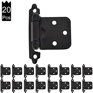 JQK 1/2 Inch Overlay Cabinet Door Hinges, Flush Cabinet Hinges, 20 Pack Matte Black, CH200-BK-P20