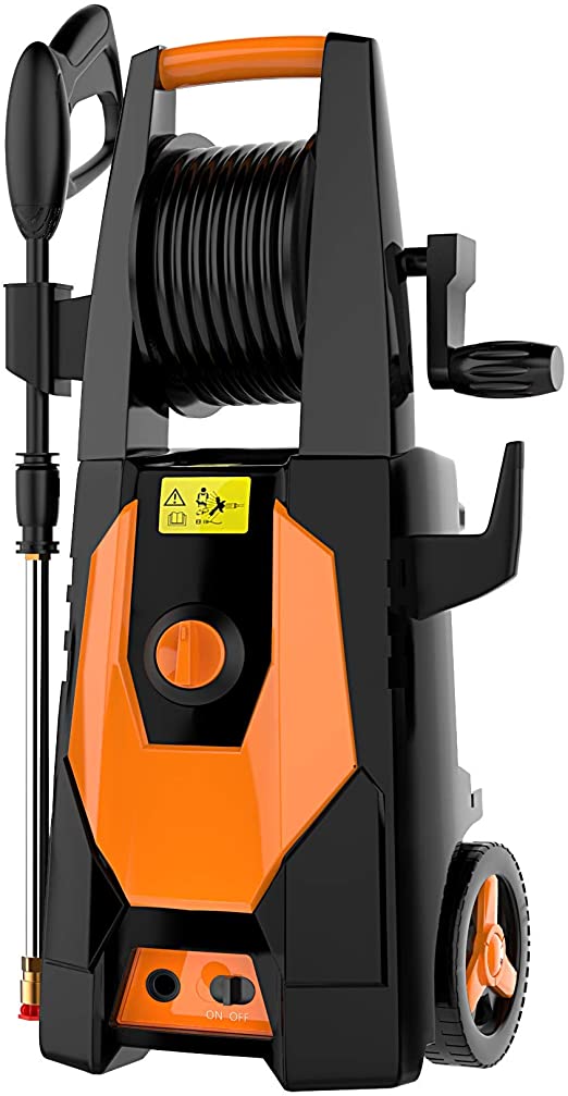 mrliance 3600PSI Electric Pressure Washer 2.4GPM Power Washer 1800W High Pressure Washer Cleaner Machine with Spray Gun, Hose Reel, Brush, and 4 Adjustable Nozzle (Orange)