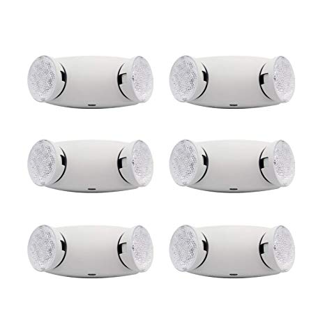 HYD-Parts 6 Pack Two Head Emergency Light - UL Certified - Hardwired LED Fire Emergency Lighting(Round Head)