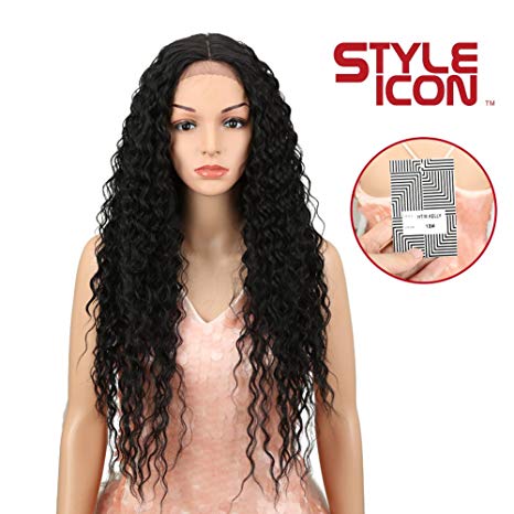 Style Icon 28” Long Kinky Curly Wig Black Lace Front Wig for women Heat Resistant Replacement Wig Density 130% Synthetic Wig (28", 1B#)
